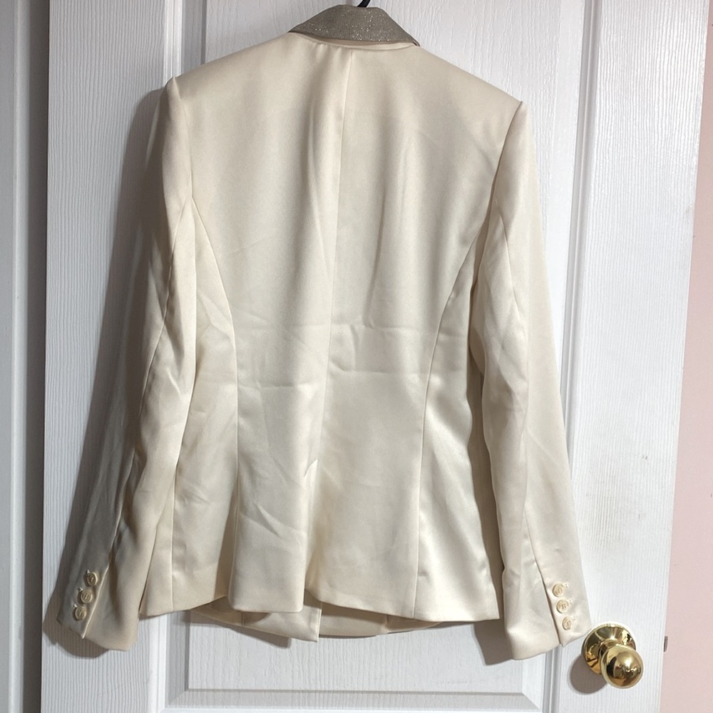 Guess Cream Blazer with Silver Sparkles & Shoulder Pads Size 8 - Picture 9 of 11
